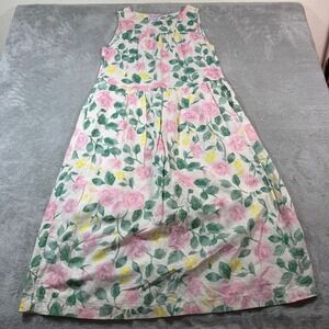 Ines De La Fressange Uniqlo Dress Women Small Pink Floral Linen Blend Sleeveless